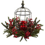 Nearly Natural 4814 15" Artificial Green & Red Pine Berry Birdhouse Candelabrum
