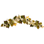 Nearly Natural W1242 5’ Fall Sunflower, White Pumpkin Artificial Autumn Garland