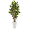 Nearly Natural 5812 5' Artificial Green Bamboo Tree in White Tower Planter