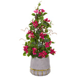 Nearly Natural 9667 26" Artificial Green & Pink Bougainvillea Plant in Stoneware Planter