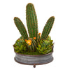 Nearly Natural 8631 17" Artificial Green Cactus & Artichokes Garden Plant in Metal Planter