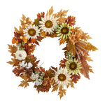 Nearly Natural W1193 30” Autumn Sunflower, Pumpkin Artificial Fall Wreath