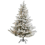 Nearly Natural 6` Flocked Fraser Fir Artificial Christmas Tree with 500 Warm White Lights and 236 Bendable Branches
