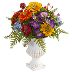 Nearly Natural 1610 15" Artificial Mixed Floral Arrangement in Urn, Multicolor