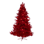 Nearly Natural 7` Red Flocked Fraser Fir Artificial Christmas Tree with 500 Red Lights, 40 Globe Bulbs and 1039 Bendable Branches