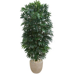 Nearly Natural 8089 5' Artificial Green Double Bamboo Palm Plant in Sandstone Planter