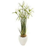 Nearly Natural 9818 47" Artificial Green Papyrus Plant in White Planter