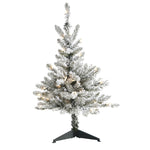 Nearly Natural 3` Flocked West Virginia Spruce Artificial Christmas Tree with 50 Clear Lights and 142 Bendable Branches