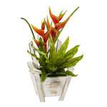 Nearly Natural 8864 16" Artificial Green Heliconia & Birds Nest Fern Plant in Chair Planter