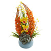 Nearly Natural 1704 23" Cattleya Orchid & Fox Tail Artificial Silk Arrangement in Blue Vase