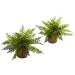 Nearly Natural 6815-S2 15" Artificial Green Ruffle Fern Bush with Burlap Base, Set of 2