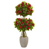 Nearly Natural 5758 4.5' Artificial Green & Red Double Bougainvillea Topiary Tree in Oval Planter