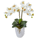 Nearly Natural Double Phalaenopsis Orchid Artificial Arrangement in White Vase