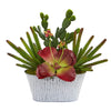 Nearly Natural P1166 14" Artificial Green & Maroon Mixed Succulent Plant in White Tin Planter