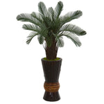 Nearly Natural 5708 3.5' Artificial Green Cycas Tree in Bamboo Planter, UV Resistant (Indoor/Outdoor)