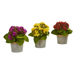 Nearly Natural 4244-S3 9" Artificial Kalanchoe Arrangements, Multicolor, Set of 3