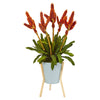 Nearly Natural P1050 35" Artificial Green & Red Tropical Bromeliad Plant in Green Planter with Stand