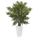 Nearly Natural 6318 4.5' Artificial Green Evergreen Plant in White Tower Planter