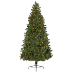 Nearly Natural 7.5`Rocky Mountain Spruce Artificial Christmas Tree with Pinecones and 400 Clear LED Lights