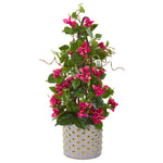 Nearly Natural 9669 25" Artificial Green & Pink Bougainvillea Climbing Plant in Designer Vase