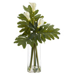 Nearly Natural 29`` Calla Lily and Philo Artificial Arrangement in Glass Vase