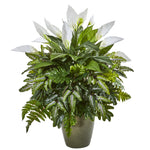 Nearly Natural 8755 31" Artificial Green & White Mixed Spathiphyllum Plant in Green Planter
