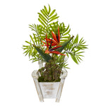 Nearly Natural A1121 18" Artificial Green Bird of Paradise & Areca Palm Arrangement in Chair Planter
