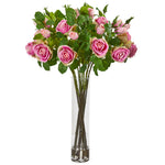 Nearly Natural Rose Artificial Arrangement in Cylinder Vase