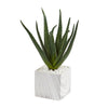 Nearly Natural 8741 15" Artificial Green Aloe Plant in Marble Finish Vase