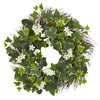 Nearly Natural 4283 20" Artificial Green Variegated Sage Ivy & Stephanotis Wreath