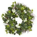 Nearly Natural 4283 20" Artificial Green Variegated Sage Ivy & Stephanotis Wreath