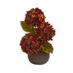 Nearly Natural A1326 14" Artificial Maroon Fall Hydrangea Arrangement in Stone Vase