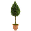 Nearly Natural 5751 4' Artificial Green Boxwood Cone Tree in Terracotta Planter, UV Resistant (Indoor/Outdoor)