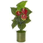 Nearly Natural 9424 29" Artificial Green & Red Real Touch Anthurium Plant in Metal Planter