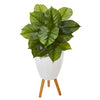 Nearly Natural P1109 37" Artificial Green Real Touch Large Philodendron Plant in White Planter with Stand