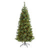 Nearly Natural 6` White Mountain Pine Artificial Christmas Tree with 300 Clear LED Lights and Pine Cones