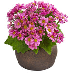 Nearly Natural 9`` Daisy Artificial Plant in Stone Brown Planter