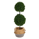 Nearly Natural T2945 3.5` Boxwood Artificial Topiary Tree in Cotton & Jute Gray Planters
