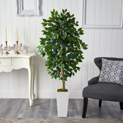 Nearly Natural T2564 4.5` Ficus Artificial Tree in White Planter