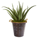 Nearly Natural 9793 29" Artificial Green Aloe Plant in Decorative Pail with Rope