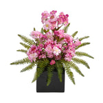Nearly Natural 17`` Cherry Blossom and Fern Artificial Arrangement in Black Vase
