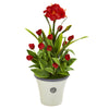 Nearly Natural P1139 39" Artificial Green & Red Amaryllis & Tulip Artificial Plant in Decorative Planter