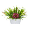 Nearly Natural 8928 10" Artificial Green Succulent & Grass Plant in White Tin Planter