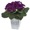 Nearly Natural P1004 13" Artificial Green & Purple loxinia Plant in Embossed White Planter