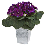 Nearly Natural P1004 13" Artificial Green & Purple loxinia Plant in Embossed White Planter