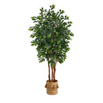Nearly Natural T2989 7’ Sakaki Artificial Tree in Jute Planter with Tassels
