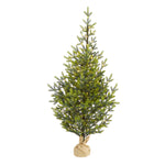 Nearly Natural 5`Fraser Fir ``Natural Look`` Artificial Christmas Tree with 200 Clear LED Lights, a Burlap Base and 853 Bendable Branches