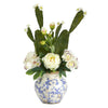 Nearly Natural 29`` Cymbidium Orchid, Peony and Cactus Succulent Artificial Arrangement in Vintage Floral Vase