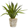Nearly Natural P1269 19" Artificial Green Sansevieria Plant in Weathered Oak Planter