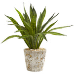 Nearly Natural P1269 19" Artificial Green Sansevieria Plant in Weathered Oak Planter